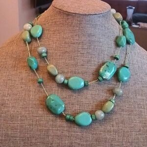 Summery Boho Turquoise Acrylic Beaded Necklace - Pre-loved